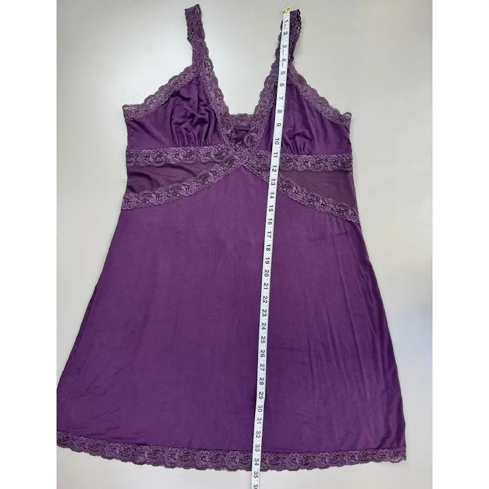 Adore Me Women’s Babydoll Slip Dress XL Purple Mesh Lace Y2K Floral Retro Slinky - Picture 4 of 15